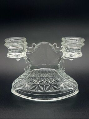 VTG LE Smith Mount Pleasant Double Shield Clear Glass Candlestick Holder 2-Light